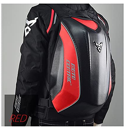 Motorrad-Rucksack Mit Reflektierendem Streifen Hartschalen-Kohlefaser-Rucksack Ergonomisches Tragesystem Atmungsaktives 3D-Netzkissen Bequemer Zu Bedienen Reiten Ist Nicht Schwül ( Color : Red )