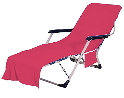 FANSU Einfarbig Schonbezug für Gartenliege Frottee Liegenauflage Garten Sonnenliege Handtuch mit 2 Taschen Stuhl Strandtuch für Schwimmbäder, Strände, Gartenhotels (75x210cm,Rot)