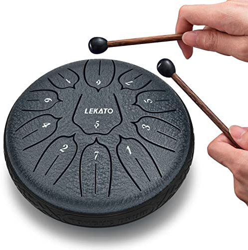 LEKATO Zungentrommel 6 Zoll, Tongue Drum mit 11 Tönen, D-Dur, Legierter Stahl, mit Stoffbeutel, Steel Pan Schlaginstrument für Anfänger, Handpan Drum für Klangheilung Meditation Yoga, Navy Blau