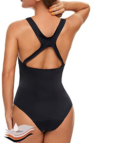 Mordlanka Traje de baño de una Pieza a Prueba de Fugas para Adolescentes y Mujeres, Negro, X-Small