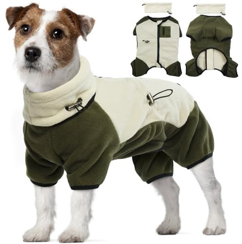 Hundeweste Winter, Pullover Hund Mittelgroß Hundewinterjacke Winter Hundeoverall Hundewinterkleidung Hunde Fleecejacke Hundepullover mit Beinen(Beige, M)