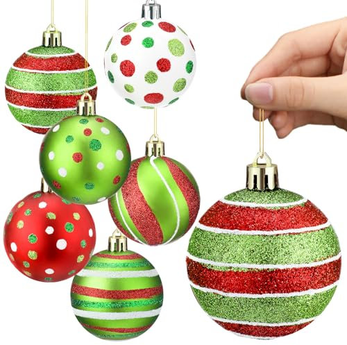 Liliful 6 Pcs Christmas Tree Ornaments, 3.9'' Red Green White Hanging Ball