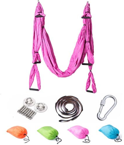 Yogatuch Zum Aufhängen Yoga Hängematte Set Aerial Hängematten Hammock Swing Therapieschaukel Schaukeltuch Yogagurt Hängetuch Inversion (Rosa)