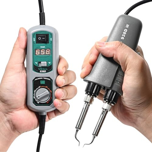 VQP YIHUA 938D Mini Tweezers, 110V Hot Tweezers Soldering SMT for Soldering Desoldering, Portable Soldering Iron Station Kit, LED Display, Auto-off Function, ℃ / ℉