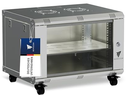Bemacom Netzwerkschrank 19 Zoll Serverschrank Pro Serie 7HE, Server Rack für Wandmontage EDV Schrank 19 Zoll Gehäuse mit Traglast 60kg, 600x450x385 mm Grau, mit Glastür + abschließbar RAL 7035