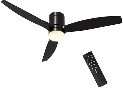 HOMCOM Ventilador de Techo con Luz LED 46W Motor DC Ventilador de Techo Silencioso Ø132 cm con 3 Aspas Reversibles Control Remoto 6 Velocidades para Dormitorio Efecto 10~15 m² Negro