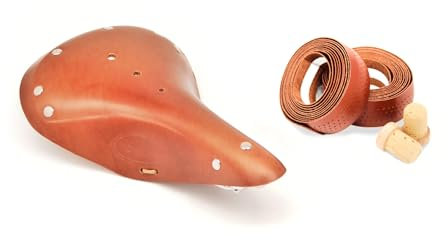 Vintage Ledersattel & Lenkerband Bundle braun | Echtleder | Authentic Retro Style | Ride in Style mit Crimebuehl Bikes (Braun)