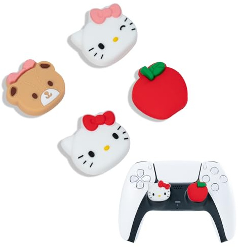 Kuitmor Cute Thumb Grip Caps for PS5, Soft Silicone Joystick Caps,Cute Thumbstick Grips Compatible with PS5 / PS4 / Switch Pro Controller 4PCS (Hello Kitty)