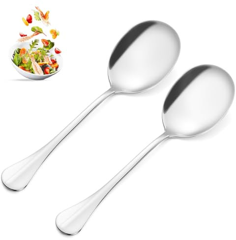 JIEYAO 2 cucharas grandes para servir, cuchara de cocina de acero inoxidable de 9.8 pulgadas, cucharas de sopa de mango largo, cuchara de servir buffet, cubiertos de mesa, utensilios de servir para