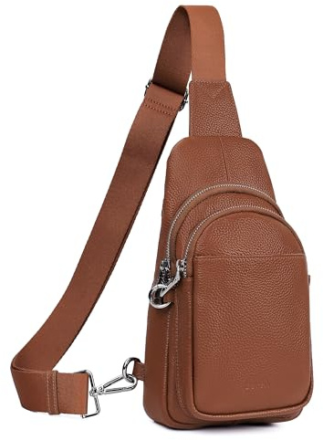 befen Soft Real Leather Small Crossbody Sling Bags for Women, Ladies Anti Theft Cross Body Bag for Travel with Wide Straps Cognac Brown