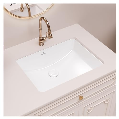 SmartSylva Lavabo rettangolare da bagno, 45,7 x 35,5 cm, in ceramica, colore: bianco lucido
