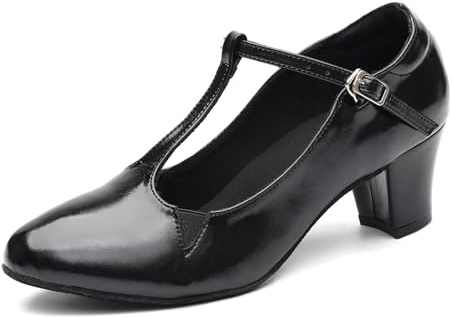 GYUBL Women's T-Strap Character Shoes Black Latin Ballroom Closed Toe Salsa Tango Dancing Shoes with 2 inch Heels, 4.5 UK