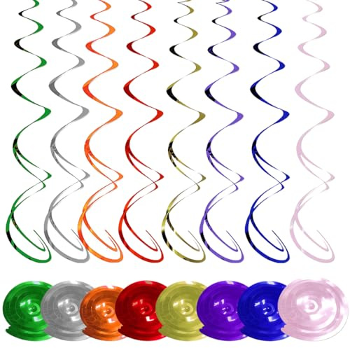 YUVKIN 48 Piezas Espirales Colgantes Guirnalda Serpentinas Decoración de Fiesta de PVC para Cumpleaños Bodas Navidad Carnaval Fiesta Deko