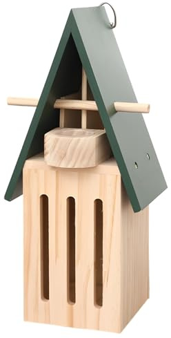 yeeplant Hábitat de mariposas de 12 x 9 x 28 cm, comedero de mariposas de madera, incluye bandeja de alimentación y anillo, casa de insectos verde y madera para jardín