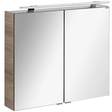 FACKELMANN LED Spiegelschrank Luxor/Badschrank mit Soft-Close-System/Maße (B x H x T): ca. 80 x 68 x 16 cm/Schrank fürs Bad mit Spiegel und LED-Aufsatzleuchte / 2 Türen/Korpus: Braun hell