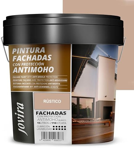 JOVIRA PINTURAS PINTURA FACHADAS ANTIMOHO. Repelente al agua, impermeable y anti fisuras. (15 Litros, Rustico)