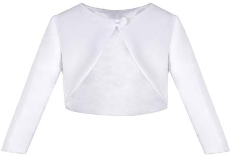 ekidsbridal Long Sleeves Satin Bolero Jacket Junior Flower Girl Shrug Formal Princess 4