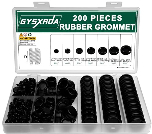 Gysxrda Rubber Grommet Kit 200 Pack - 7 Sizes Firewall Rubber Hole Plugs - Automotive, Home Improvement Cord Pipe Wire Organization