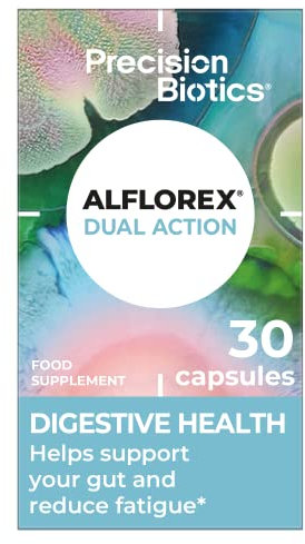 Alflorex Dual Action - Daily Gut Health Probiotics Supplement with Unique Bifidobacterium Longum Bacteria strains 35624 and 1714 + Calcium + Vitamin B6 - Bacterial Cultures - 30 Capsules