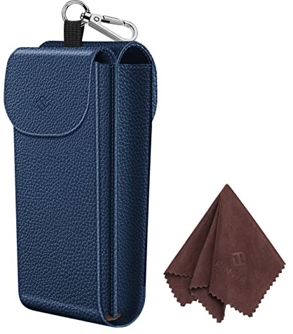 FINTIE, Custodia per occhiali doppia con gancio a moschettone, custodia per occhiali in pelle vegana portatile, antigraffio, Navy, Large