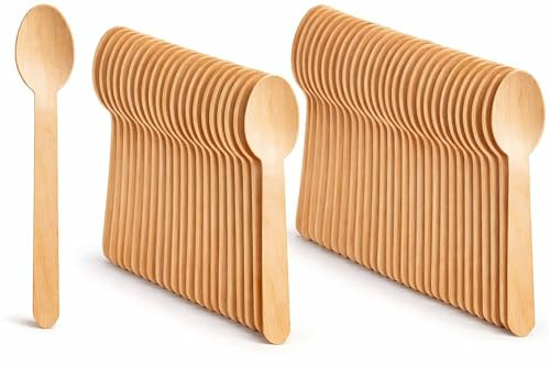 Disposable Wooden Spoons, 100 Pack, Natural Biodegradable Cutlery | Natural wooden disposable spoons for weddings, offices, parties, picnics, catering and everyday food service.