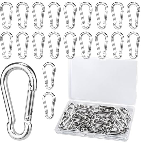 30 Stück Edelstahl Sicherheitsschnallen, 4 x 40mm KarabinerhakenSchlüsselhalter, Mini Karabiner mit Federschloss Aufbewahrungsbox für Haustiere, Angeln, Bergsteigen, Wandern, Rucksack, Camping