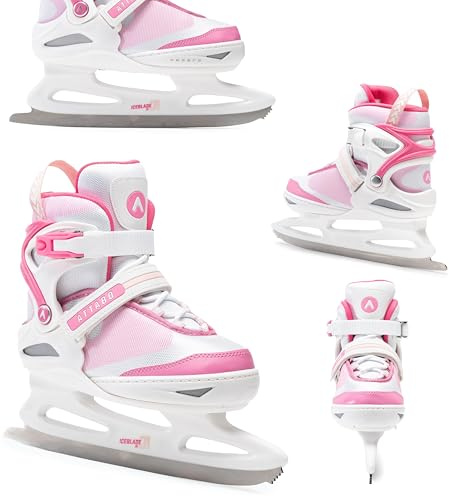 ATTABO Patins à Glace pour Enfants avec Ajustement 5 Taille de 36-41 EU | Confort Chaud, pour l'Apprentissage de la Glisse, Lame en Acier Inoxydable | Blanc/Rose