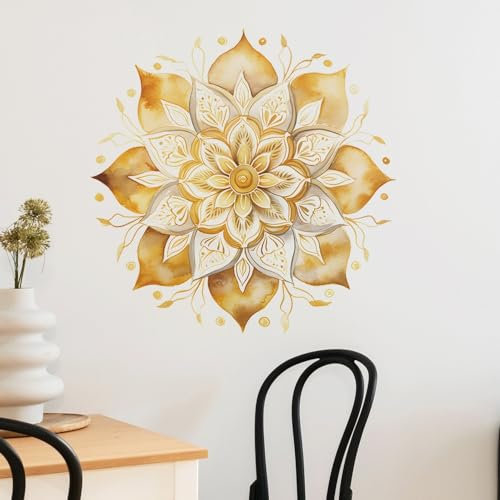 COVPAW Wandtattoo Wandaufkleber Mandala Gold Gelb Lila Grün Wohnzimmer Schlafzimmer Wandsticker Wandbild Boho Style Flur Yoga Wanddeko (Gold)
