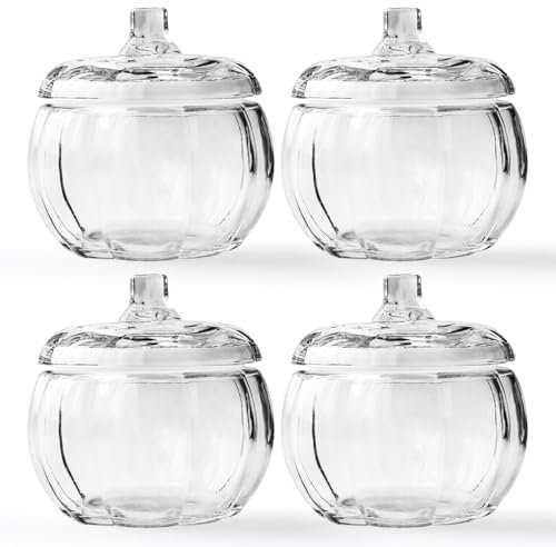 SYFURNIX Pumpkin Candle Jar for Making Candles, 4PCS Clear Glass Candle Jars with Lids, Small Candle Containers for DIY Candle Gifts Halloween Fall Thanksgiving Table Decorations