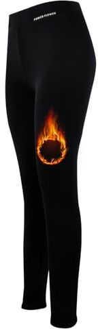 POWER FLOWER Leggings Doublés en Sherpa - Leggings Thermiques d'hiver à Taille Haute (L-XL, LY167-Black)
