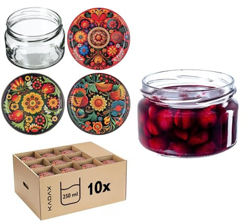 KADAX Lot de 50 bocaux de conservation de 250 ml avec couvercle à visser de 82 mm de diamètre, pots à dessert, pots à confiture avec couvercle Twist-Off, hermétiques et lavables au lave-vaisselle, en