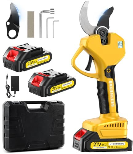 Tijeras de Podar Eléctricas 50mm, Tijeras de Podar Bateria Inalámbricas con Pantalla LCD, 800W Motor Sin Escobillas,2X21V Baterías 2000mAh,Diseño Antideslizante, para Podarárboles,Olivos, Viñedos