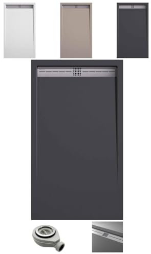 EL BAÑO MODERNO Plato de Ducha Antideslizante Resina. Plato Ducha Resistente Agentes Químicos. Plato Ducha Antibacteriano. Incluye Rejilla Desagüe Ducha y Válvula Sifón Plato Ducha (Antracita, 90x170)