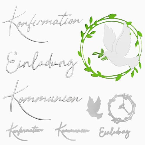 MEJOSER Stanzschablonen Kommunion Konfirmation Deko Basteln Zubehör für Karten Einladungskarten Einladung Album Scrapbook Junge Mädchen Stanzform Taube Kranz