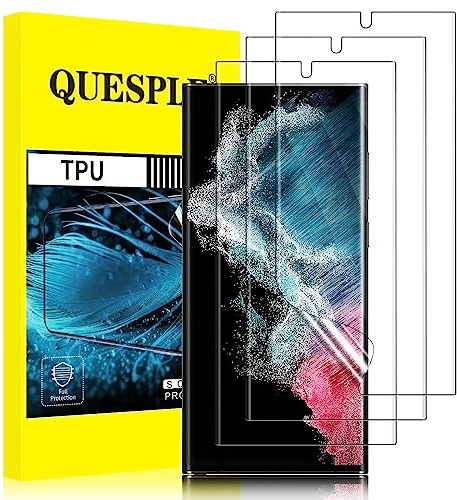 QUESPLE [3 Pièces] Protection écran pour Samsung Galaxy S22 Ultra 5G, Haute Qualité 3D Incurvé Couverture Complète TPU Film Protection écran, Sans Bulles, Compatible avec Lecteur d’Empreinte