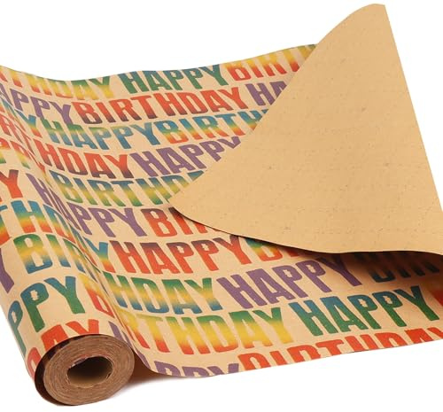 Birthday Wrapping Paper Roll,15m Colourful Happy Birthday Wrapping Paper,Kraft Gift Wrap Paper for Boy Gilrs Men Women Present