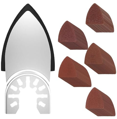 51PCS Oscillating Tool Detail Sanding Pads Kit,Grit 60/80/120/180/240 with 1Pcs Triangle Sanding Pad,Sandpaper for Attaching Oscillating Tool Sanding Pad,for Sanding Hardwoods,Metals,Wall