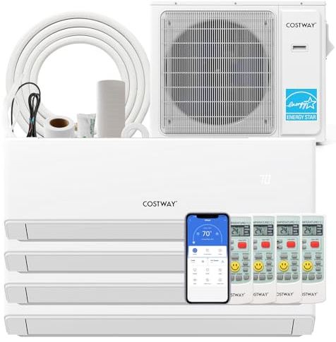 COSTWAY 36k Quad 4 Zone Mini Split Air Conditioner, 23 SEER2, 7k+7k+7k+18k BTU, 208-230V, Wifi Enabled Multi Zones Mini Split AC Heat Pump Full Set, Ductless Energy Star