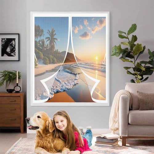 Magnetic Screen Curtain Heavy 102 x 52 cm Magnetic Closure, Easy to Install, Insect Protection Fly Screen Curtain Customizable for Multiple Types, White