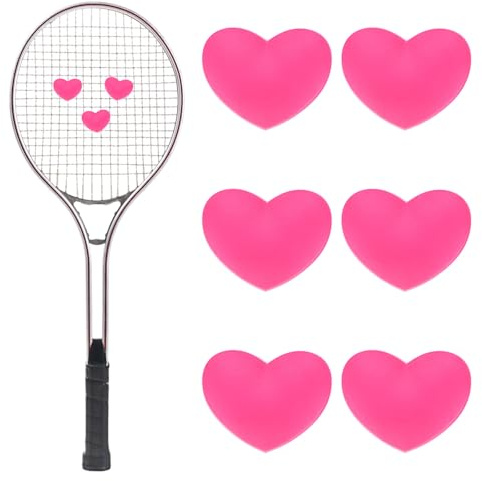 TIXIPEM Tennis Racket Dampener [6PCS] - Funny Heart Shape Silicone Tennis Shock Absorber Racket Vibration Dampener Use for Racket [Pink]
