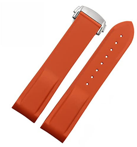 BIK 20mm 22mm Silicone Watch Band för Omega Seamaster 007 handledsvattentät remarmband med fällbar spänne(Orange silver,20mm)