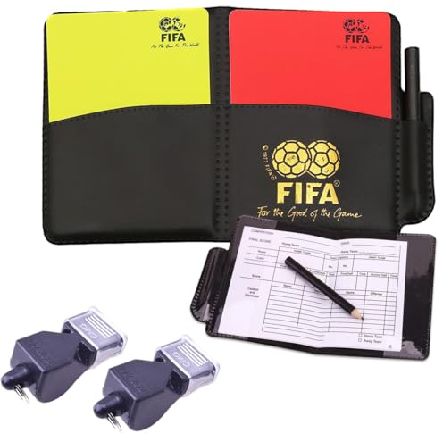 Set de árbitro, tarjetas de árbitro, tarjeta roja amarilla de fútbol, ​​tarjetas rojas y amarillas de árbitro de fútbol con 2 silbatos de entrenador y cordón, carteras para fútbol.