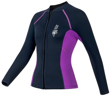 Nyeemya Veste De Surf Combinaison De Plongées en Néoprène 3 Mm pour Femmes Haut De Plongée Maillot De Bain Zippé À Manches Longues Plongée en Apnée Natation XS- XXL Bleu foncé XL