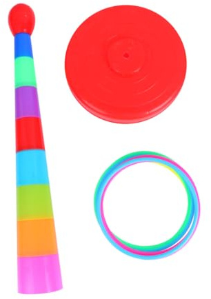 HEMOTON Jeu de Lancer D’Anneaux 18 Pièces 8 Anneaux Colorés et 9 Piliers, Puzzle Éducatif pour Garçon et Filles, Jeu Parent-garçon et Filles Intérieur et Extérieur, Couleur Aléatoire