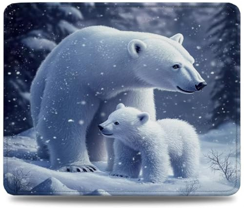 Mouse Mat 340 x 280 x 3 mm Gaming Mouse Pad, Non-Slip Rubber Base, Waterproof Surface Mousepad, Stitched Edges, Compatible with Laser and Optical Mice, Snow Desk Mat, Gifts for Man Polar Bear 0d-938