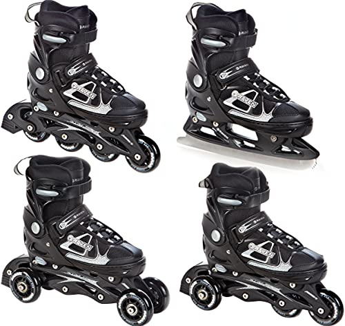 RAVEN Spirit - Roller en Ligne - Patin à Glace - Triskate - Patin à Roulette - 4 en 1 - Noir - Taille 40 au 43 - Ajustable