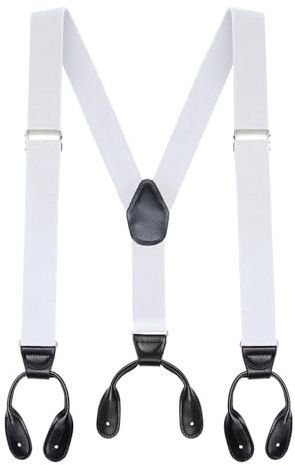 Buyless Fashion Button End Suspenders for Men - 48 Adjustable Straps 1 1/4 - Y Shape - 5113-White
