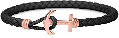 PAUL HEWITT Bracelet Femme PHREP Lite - Cadeau Femme, Bracelet Cuir Femme (Noir) avec Fermoir Ancre en INOX plaqué Or (Or Rose)