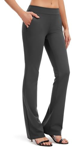 SAFORT Yogabyxor för kvinnor, bootcut, långa utsvängda byxor, jazzbyxor, medelhög midja, arbetsbyxor, utsvängda stretch, fritid, joggingbyxor, sportbyxor med fickor, Dressy, två fickor, grå, XXL