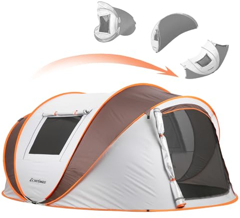 EchoSmile Instant Pop Up Camping Tent, 6 Person Easy Setup, White & Brown